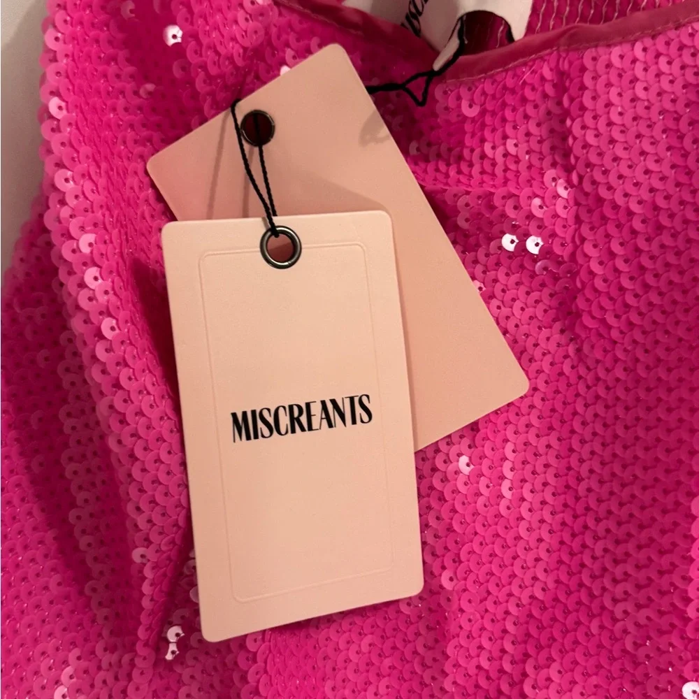 MISCREANTS happier pink sequin embellished mini skirt